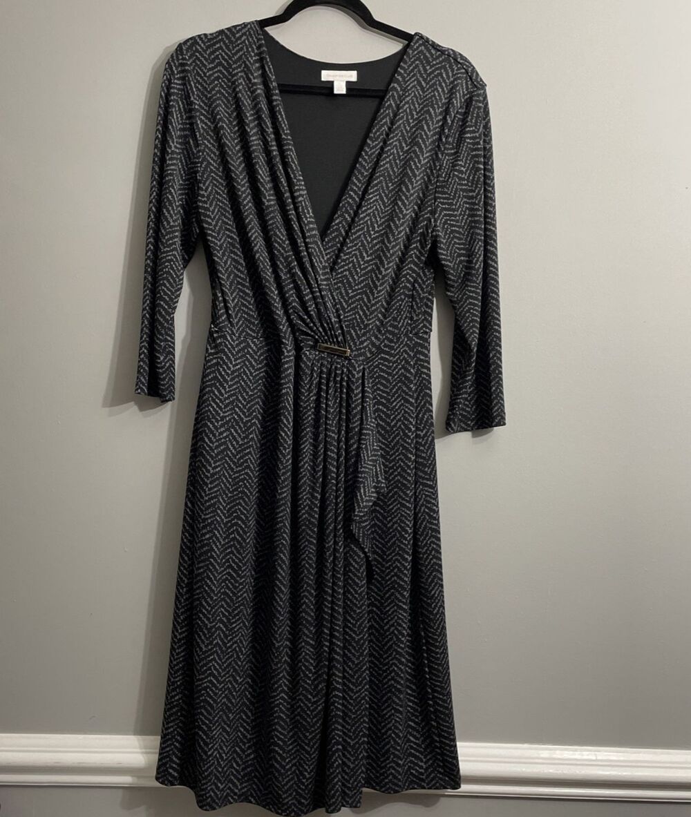 Charter Club Women’s Timeless Professional Chevron Faux Wrap Dress Long Sleeve L